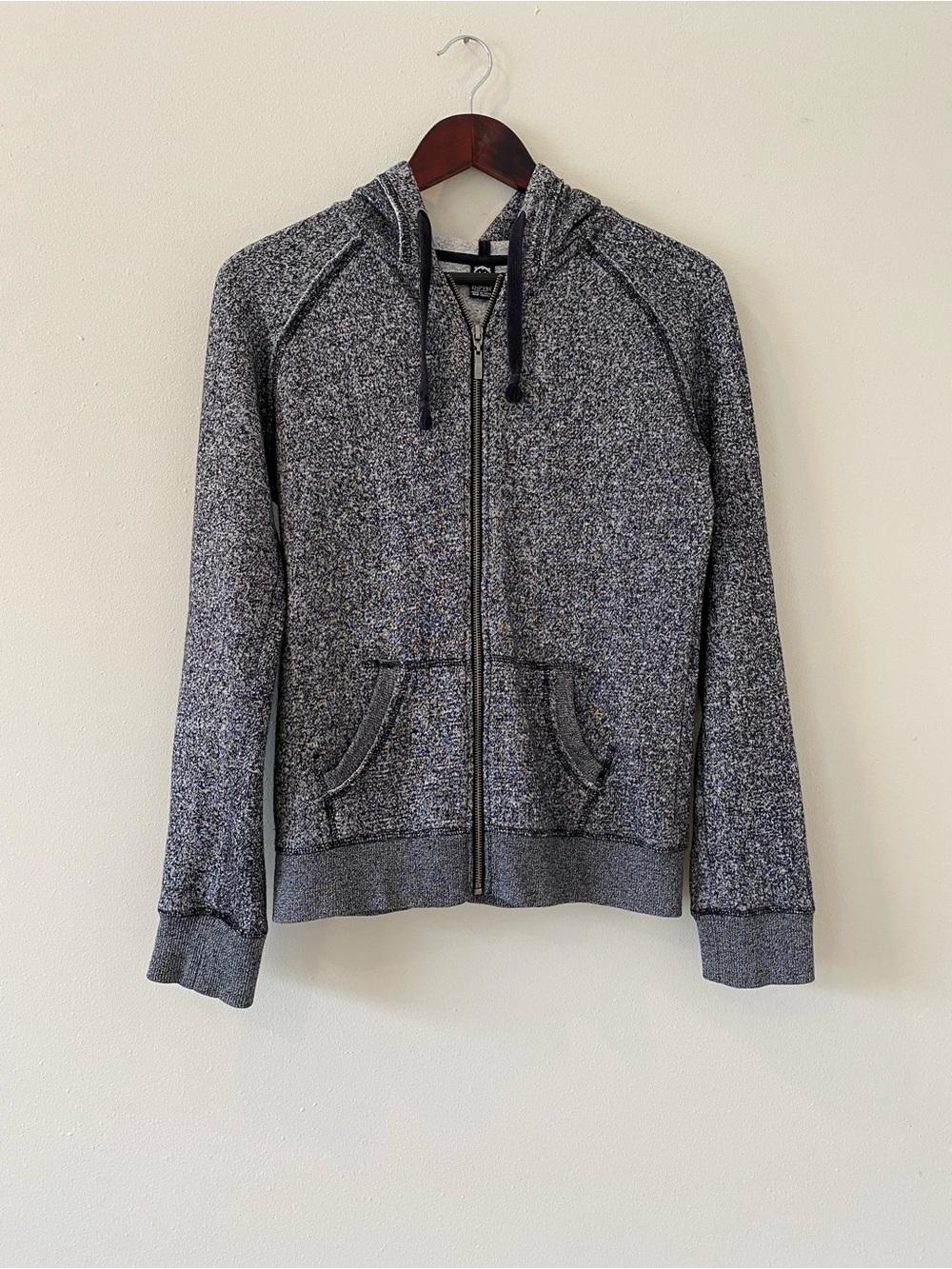 Empyre Full Zipper Hoodie Sweater Medium Black White Marled Fleece Inner Pockets